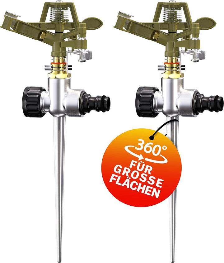 GARDEBRUK® Sprinkler 2er Set Erdspiess Sprengweite bis 24m Garten Impulsregner Rasensprenger Sektore