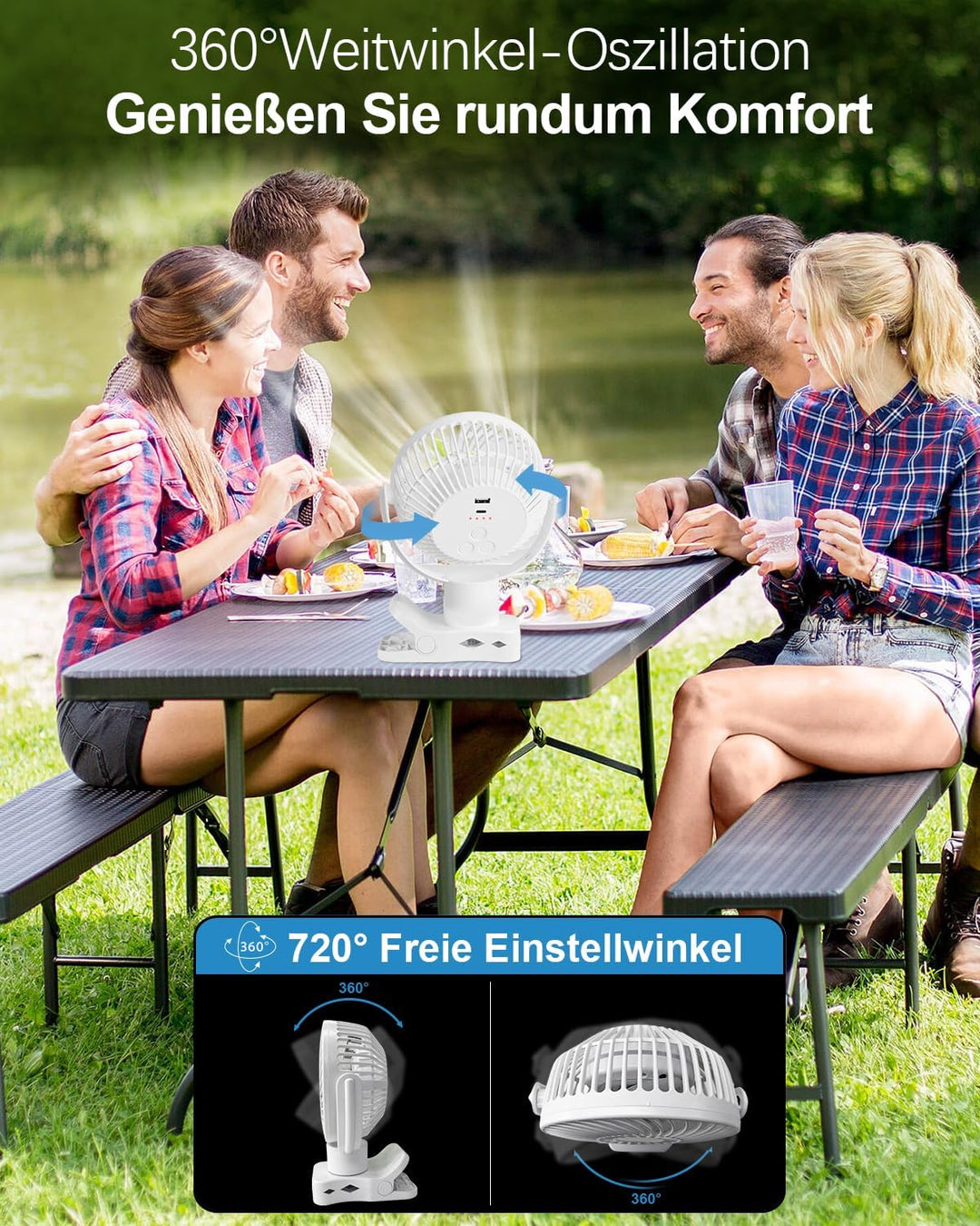 360° Oszillierend Clip Ventilator mit Fernbedienung - 10000mAh Akku USB Tischventilator Tragbarer -