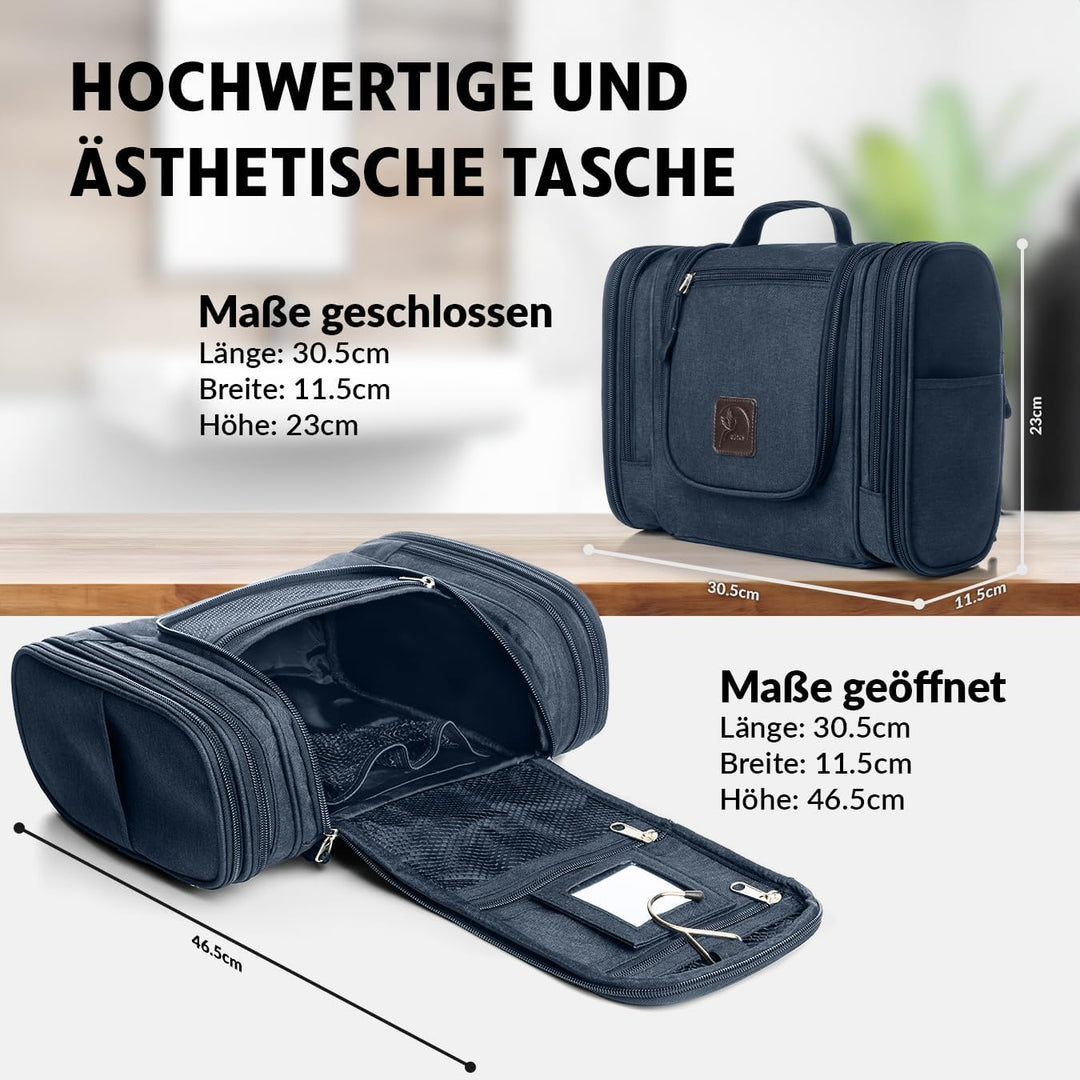 Obics Kulturbeutel Herren & Damen Gross blau 8L XL - Kulturtasche zum Aufhängen & mit Spiegel - Kosm