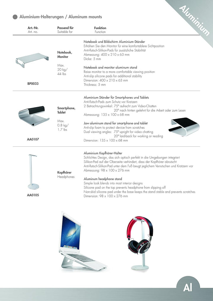 LogiLink TV- Monitorerhöhung aus Aluminium (Dicke: 5mm), max. Belastung 20kg, Länge = 40cm