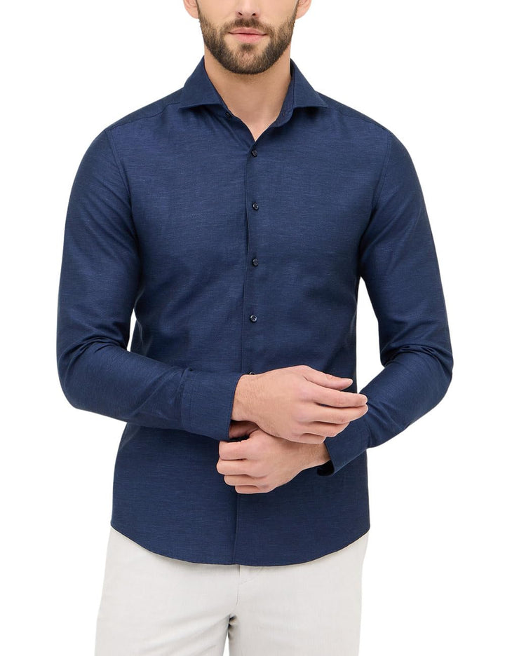 ETERNA Herren Linen Shirt Slim FIT 38 Kragen / 67 Ärmel Midnight, 38 Kragen / 67 Ärmel Midnight