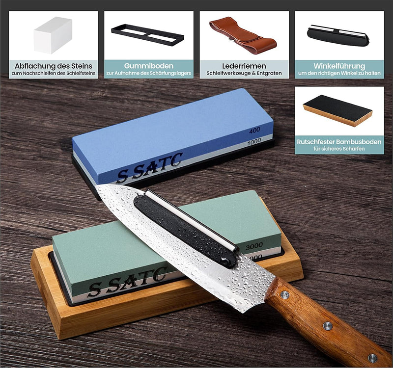 S SATC Schleifstein Messer Set Körnung 400/1000/3000/8000 Wetzstein Messer Schärfen Messerschärfer m