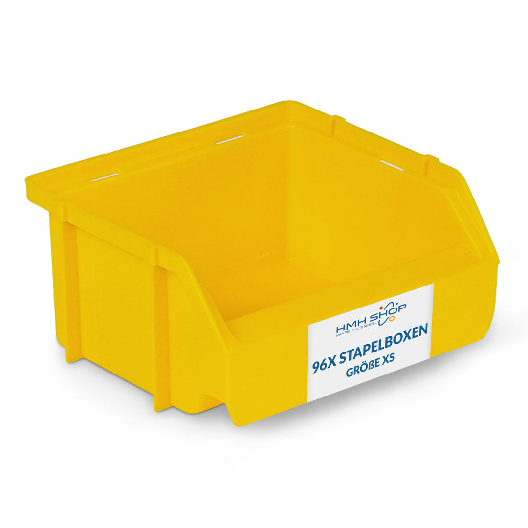 HMH 96x Stapelboxen Grösse XS Werkstatt Garage Keller Sichtlagerboxen 90x102x50mm Lagerboxen GELB Si