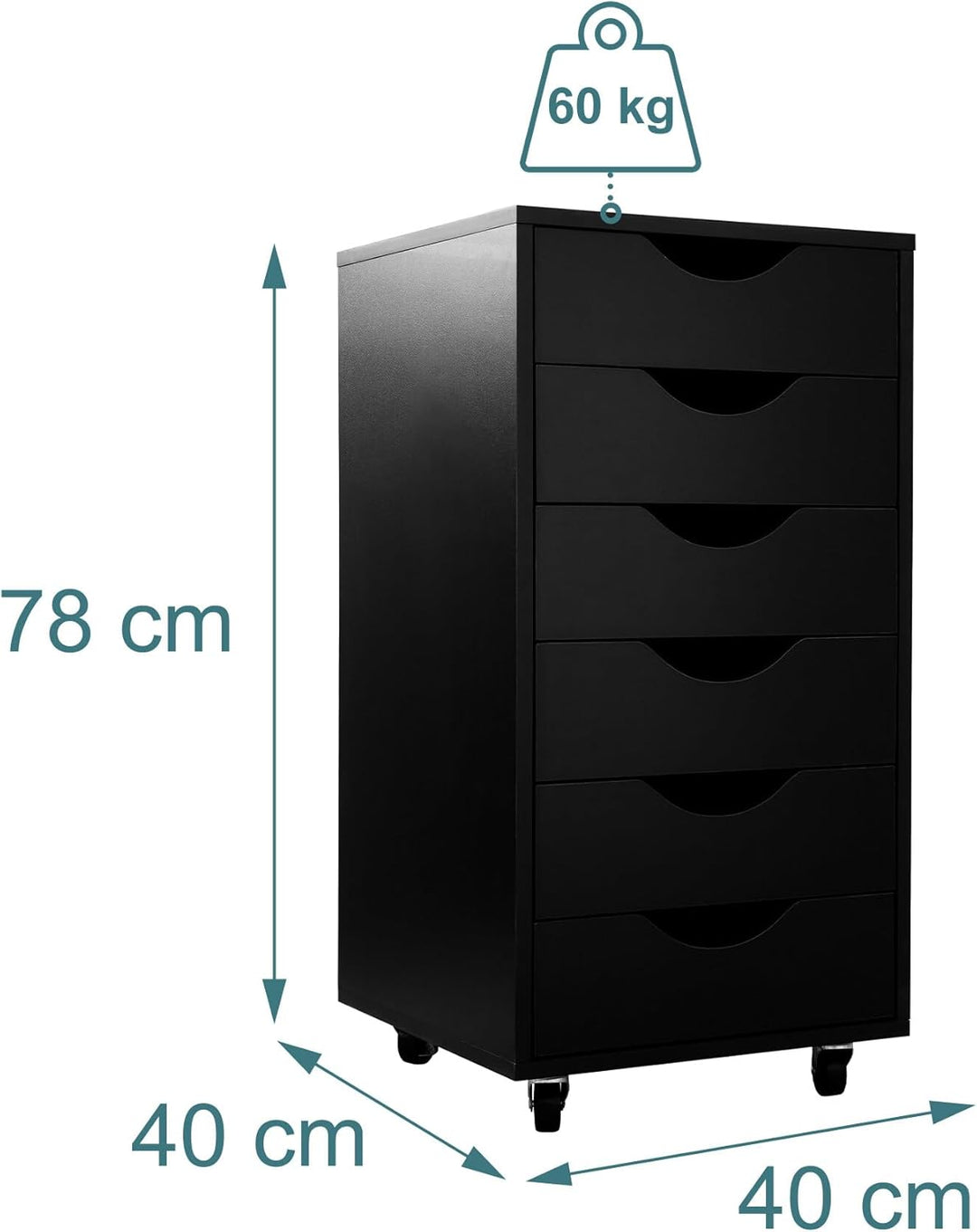 Relaxdays Rollcontainer, 6 Schubladen, HxBxT: 78 x 40 x 40 cm, Aktenschrank auf Rollen, Bürocontaine