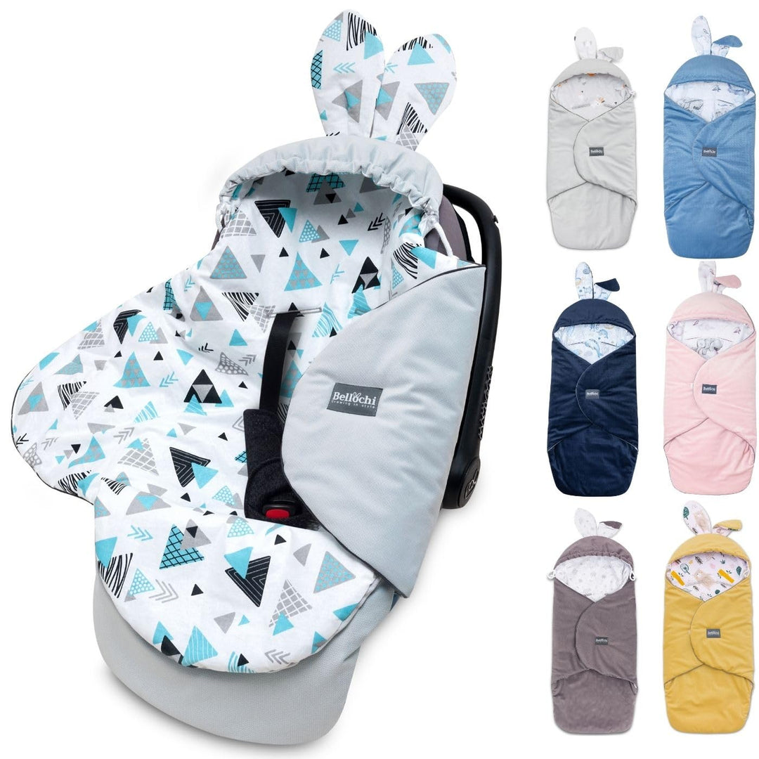 Premium Einschlagdecke Babyschale, Baby Erstausstattung aus Baumwolle für Autositz, Kuscheldecke für