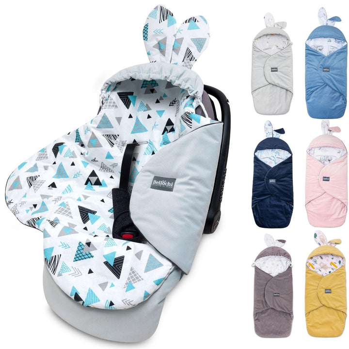 Premium Einschlagdecke Babyschale, Baby Erstausstattung aus Baumwolle für Autositz, Kuscheldecke für