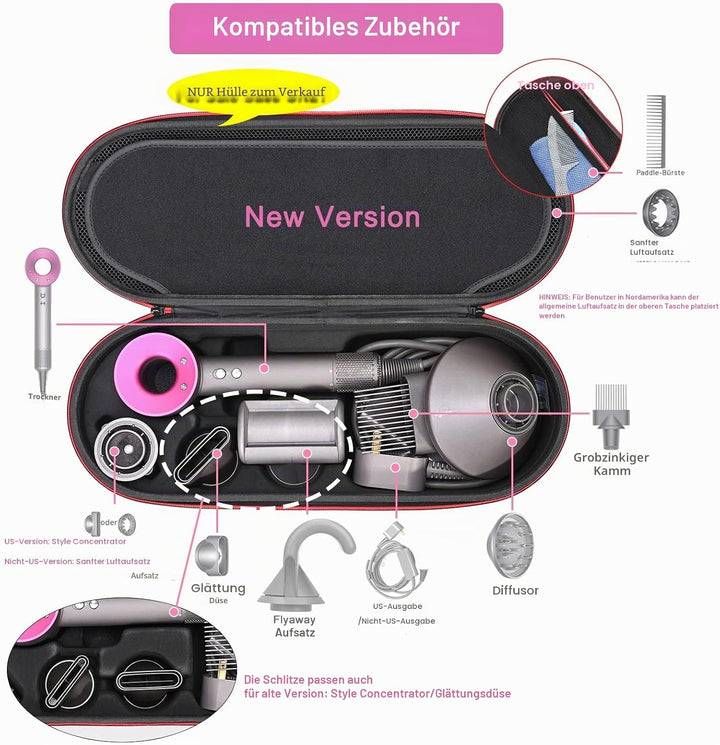 RLSOCO Tasche für Dyson Supersonic Hair Dryer/Supersonic Haartrockner & Modell HD15/HD08（Dunkelrosa）