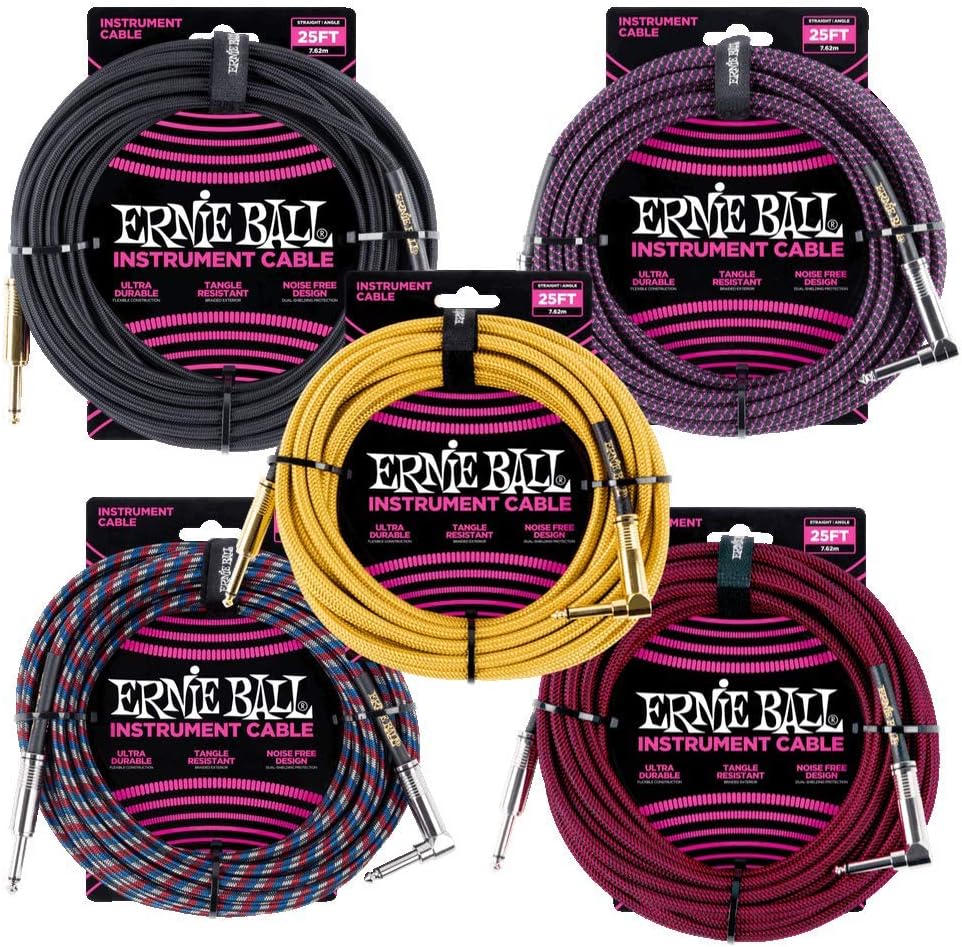 Ernie Ball Instrumentenkabel geflochten, gerade/gewinkelt, 7,62 m, Schwarz Neon-gelb 7,6 m Gerade/Ge