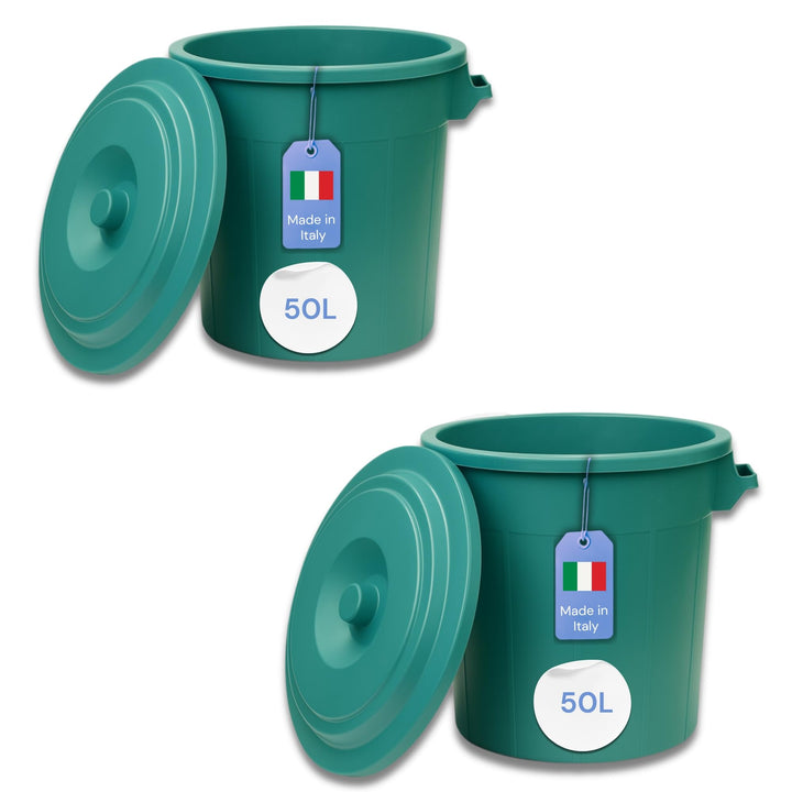 YourCasa Mülltonne 2 x 50L - Mülleimer mit Deckel - Tonne mit Trageriffen für Garten - Futtertonne o