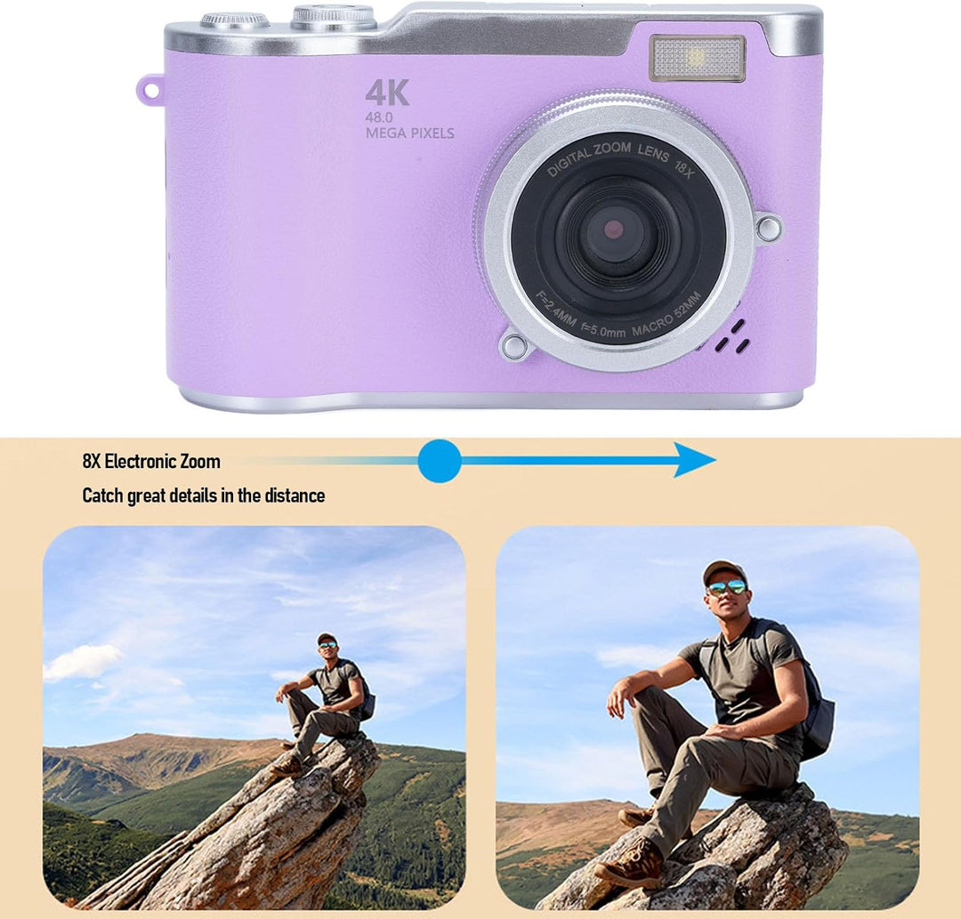 Zunate 48MP 1080P Digitalkamera, Autofokus Vlogging Kamera mit 2.4" Flip Screen und 18X Zoom, eingeb