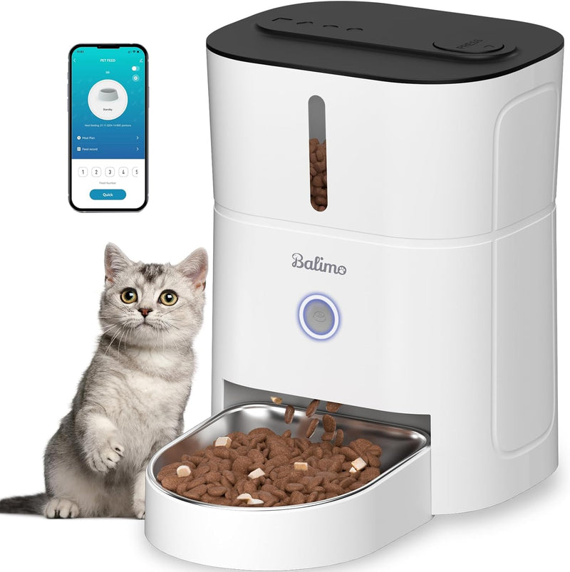 Balimo Futterautomat Katze, 3L Katzenfutter Automat, 2.4G WiFi Futterspender Katze, 1-10 Mahlzeiten,