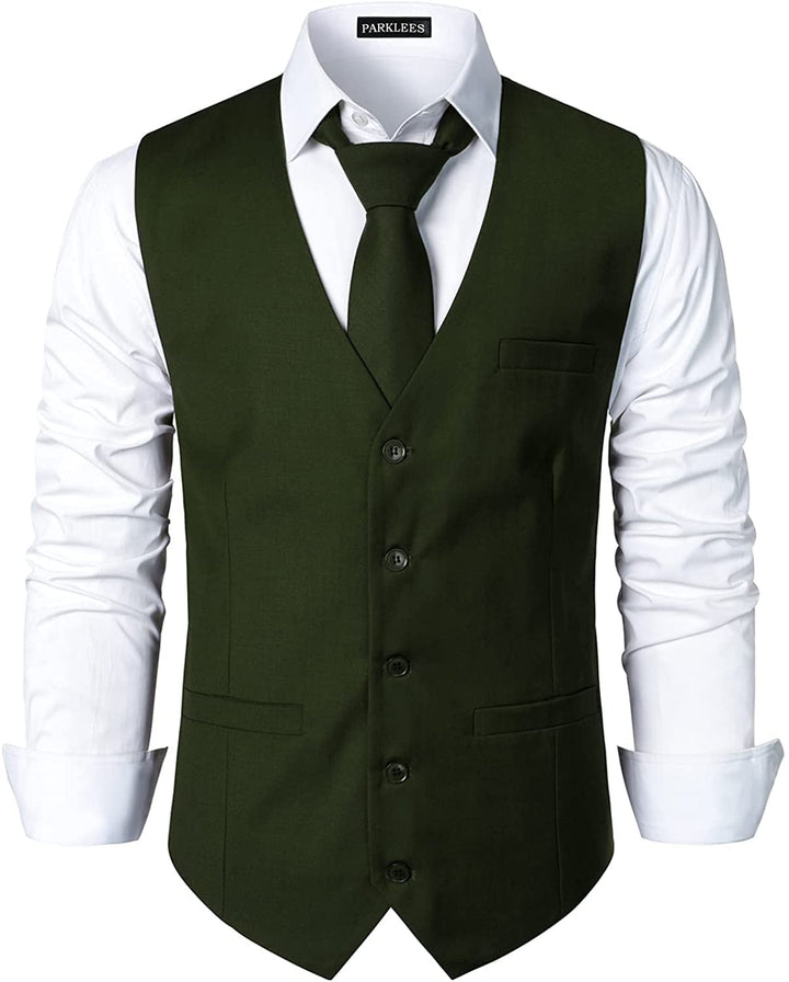 PARKLEES Herren Hipster Urban Design Business formelle Weste Slim Fit Anzug Smoking Kleid Weste S Ol