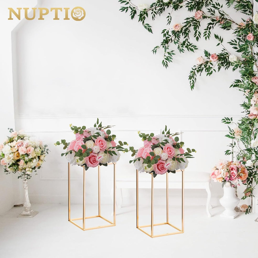 Nuptio 2 Stück Metall Blumenboden Vase Blumenständer Geometrische Mittelstücke Vase für Tische, 40cm