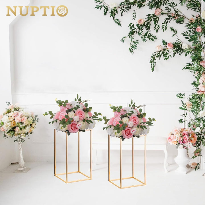 Nuptio 2 Stück Metall Blumenboden Vase Blumenständer Geometrische Mittelstücke Vase für Tische, 40cm