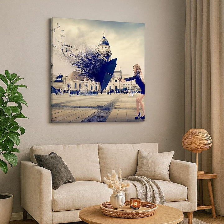 Bilder auf Leinwand 70x70cm Leinwandbild Stadt landmarken quadrat regenschirm Gross Wanddeko Bild Sc