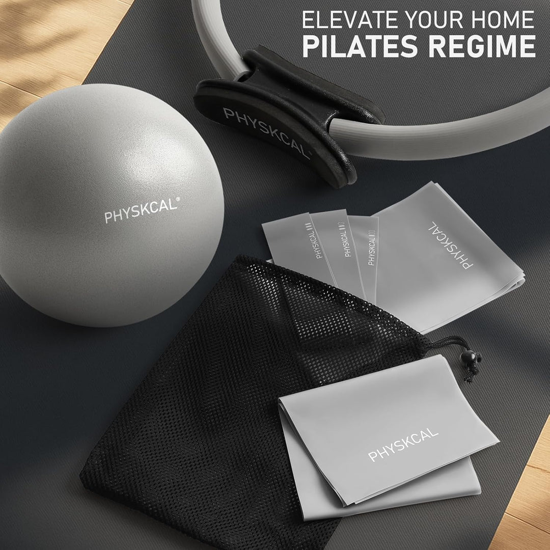 Pilates Set | 15in/ 38cm Pilates Ringe mit 1x Klein Pilates Ball, 3X Widerstandsbänder und 2X Stretc