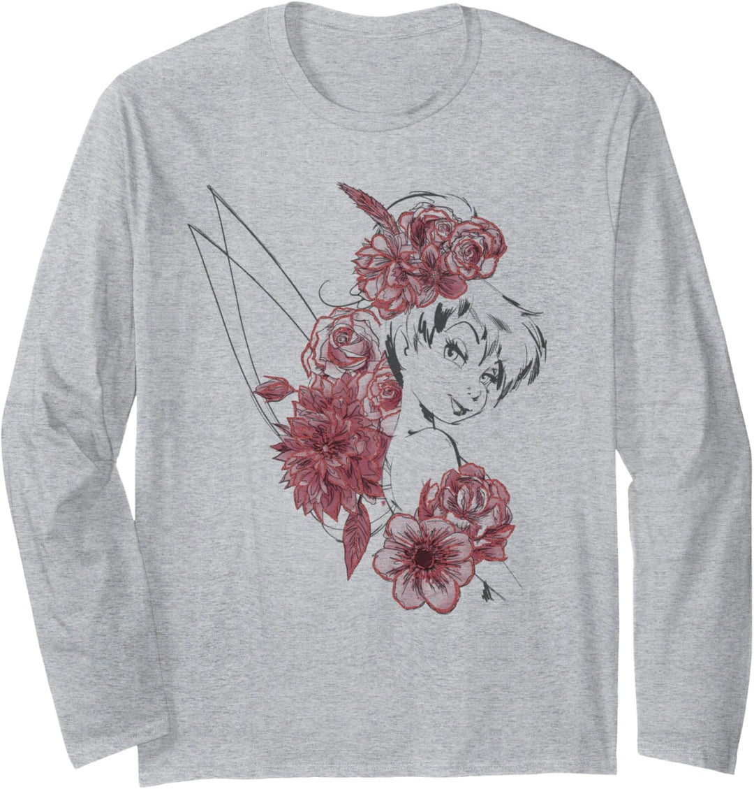 Disney Peter Pan Tinkerbell Floral Portrait Sketch Langarmshirt