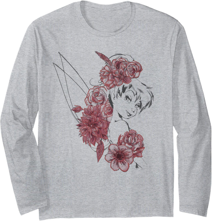 Disney Peter Pan Tinkerbell Floral Portrait Sketch Langarmshirt