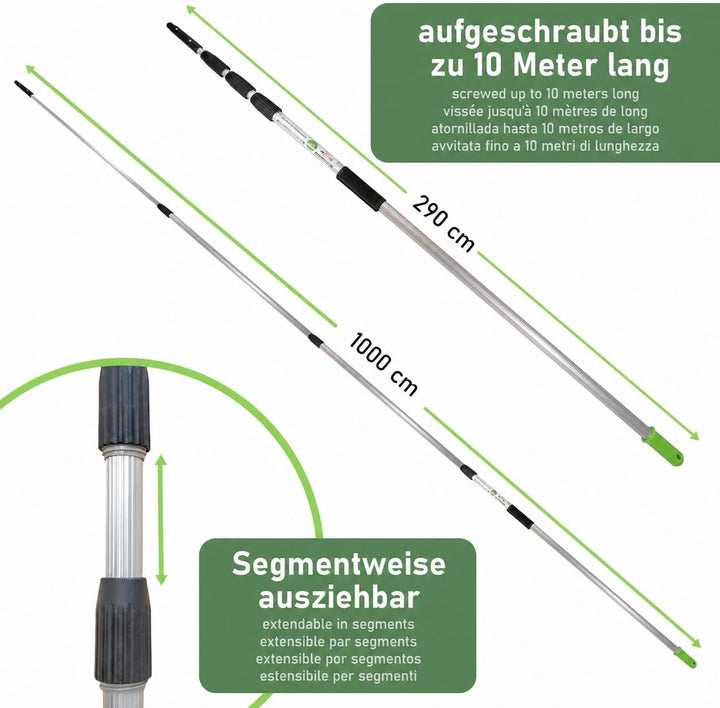 Profi Teleskopstange 10 Meter | 5 Stangen wählbar 8/10 / 12/14 / 16 Meter | Profi Edition mit Gleits
