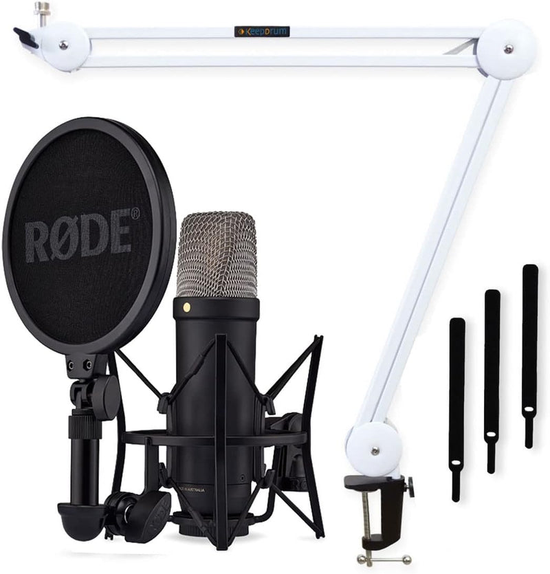 Rode NT1 5th Generation XLR USB Studio-Mikrofon Schwarz + keepdrum MS138 WH Mikrofonarm