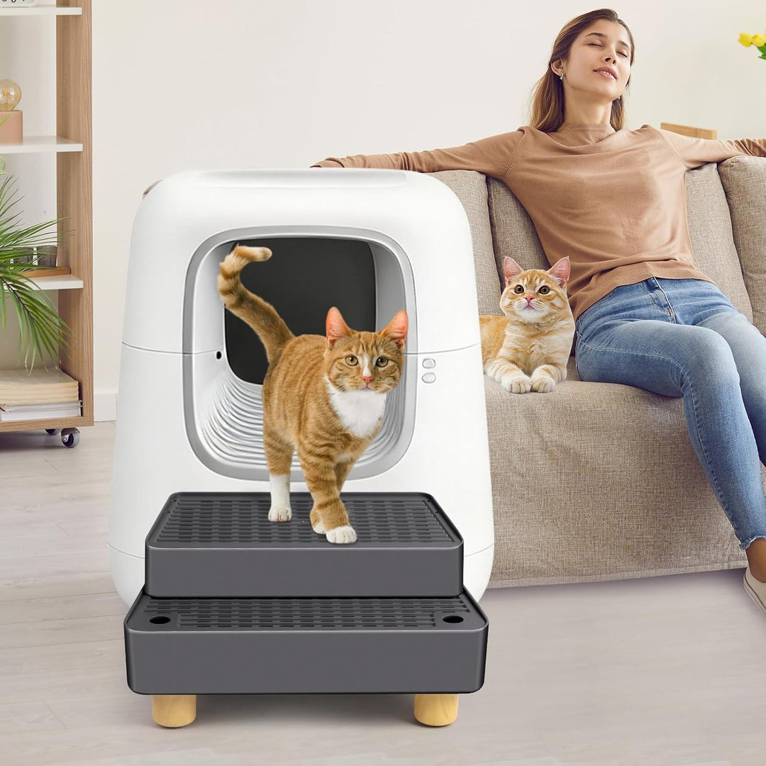 Verstellbare 2-stufige Katzentoilettenrampe, Katzen Treppen&Stufen mit Holzfüsse Filterfunktion, lei