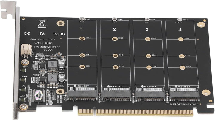 Bewinner 4 Port M.2 NVME SSD auf PCIE X16 Adapter, High Speed 4x32Gbps Soft Raid Card mit Individu
