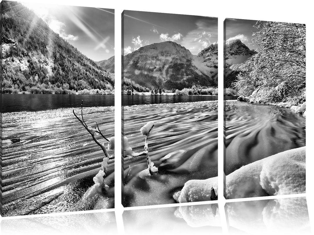 Pixxprint Winterlandschaft See als Leinwandbild/Grösse: 3 Teilig (120x80) cm/Wandbild/Kunstdruck/fer