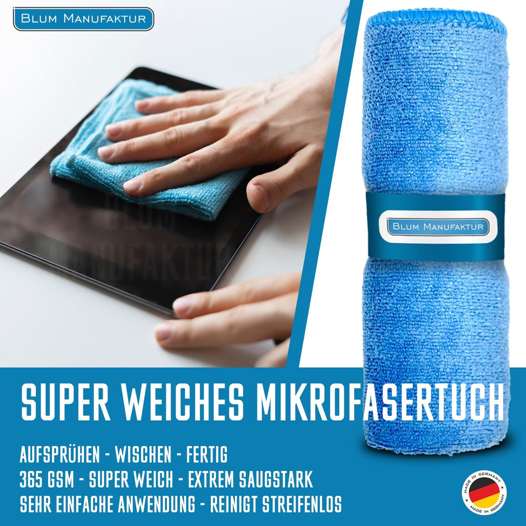 Blum Manufaktur Bildschirmreiniger 2 x 250 ml + 30x30 cm Mikrofasertuch supersoft 365GSM - Screen Cl