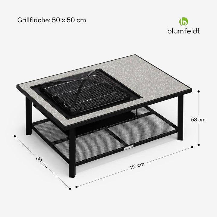 Blumfeldt Merano Avanzato L Feuerschale - 3-in-1 Feuerschale mit Grillrost & Tisch, robuster Stahlra