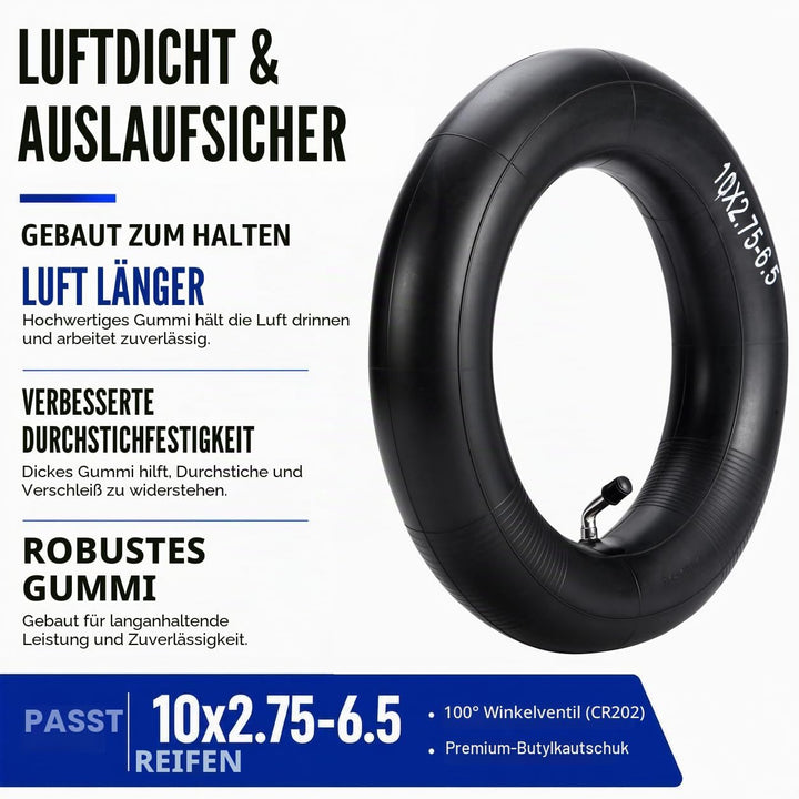 (2-Pack) 10x2.75-6.5 Thicker Inner Tubes with CR202 100°Angled Valve for Electric Scooters &amp; Mini Bi