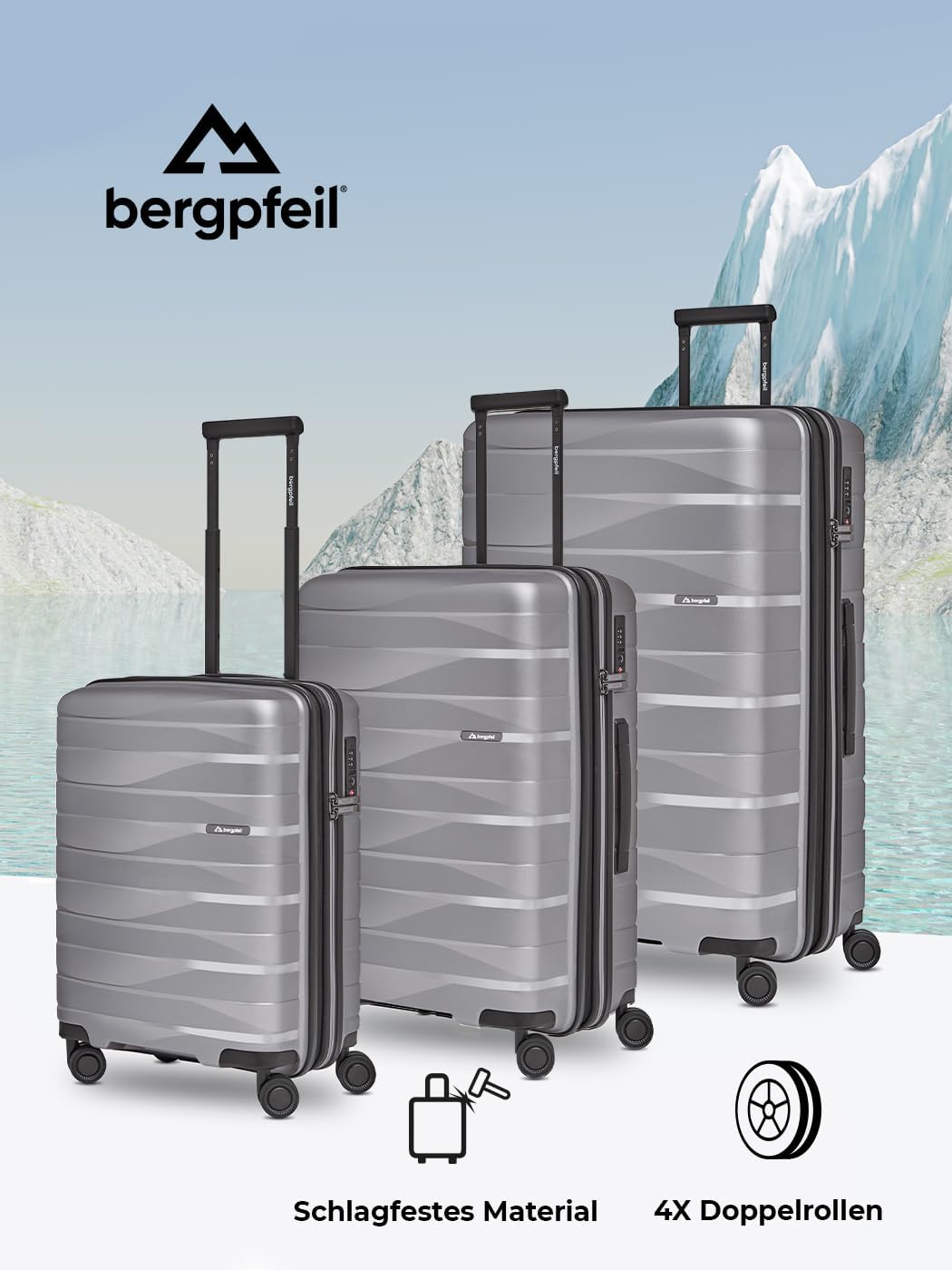 Koffer-Set 3-teilig |Hochwertiges Polypropylen-Material |mit Dehnfalte erweiterbares Koffer-Set Unis