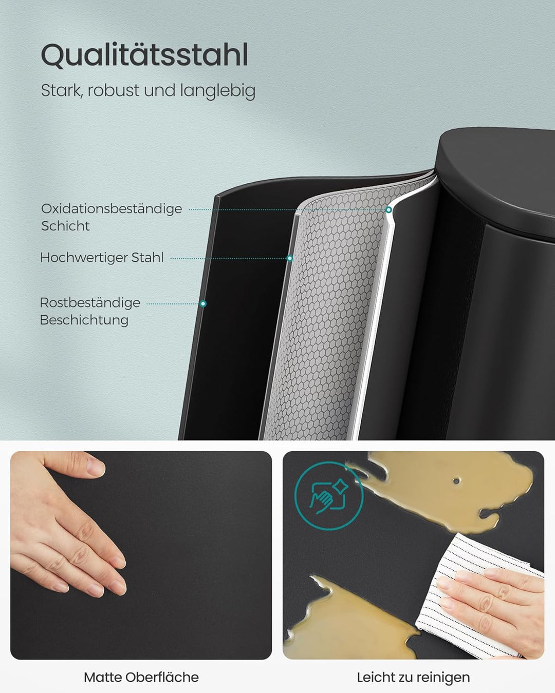 SONGMICS Mülleimer Küche, 50 Liter, Abfalleimer, Treteimer, mit Deckel, Softclose, Fusspedal, Stahl,