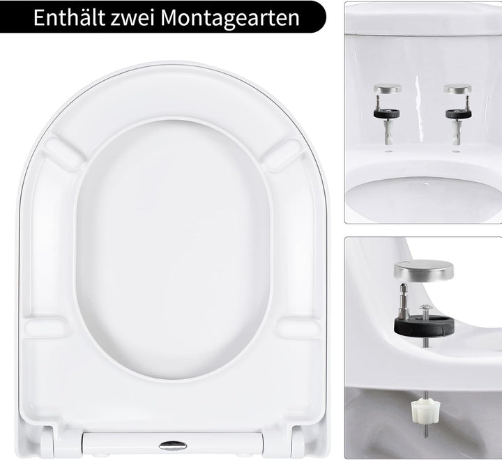 WC Sitz D Form mit Absenkautomatik, Toilettendeckel aus Duroplast, Toilettensitz mit Schnellverschlu