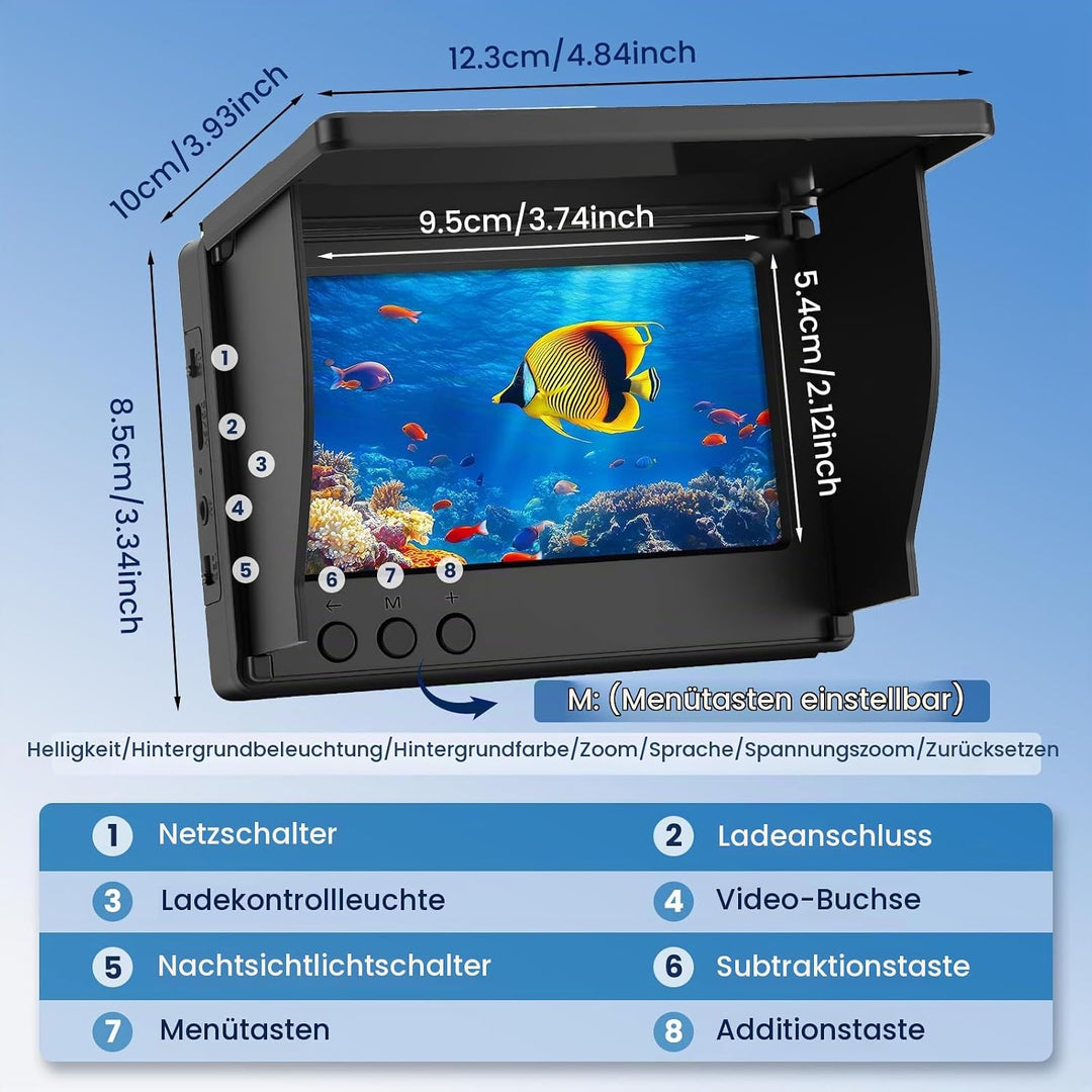 Unterwasserkamera für Angeln, Fishfinder mit 4,3" IPS-Bildschirm &amp; 30m Kabel, Nachtsicht-Infrarot, W
