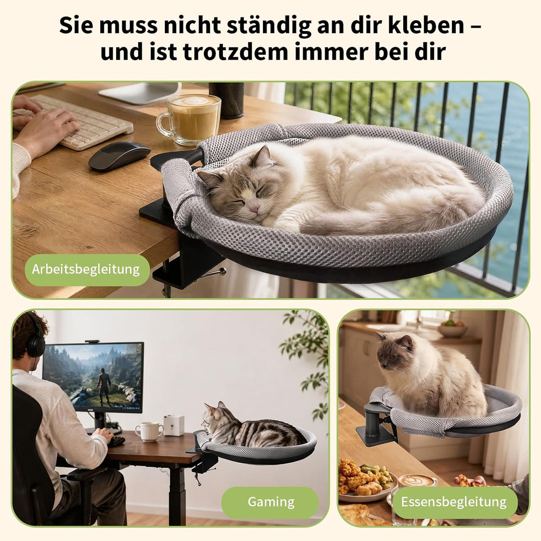 Katzenbett für Schreibtisch Katzenkorb 360° Drehbar, Katzen Schreibtisch Bett bis zu 20KG, Doppelte