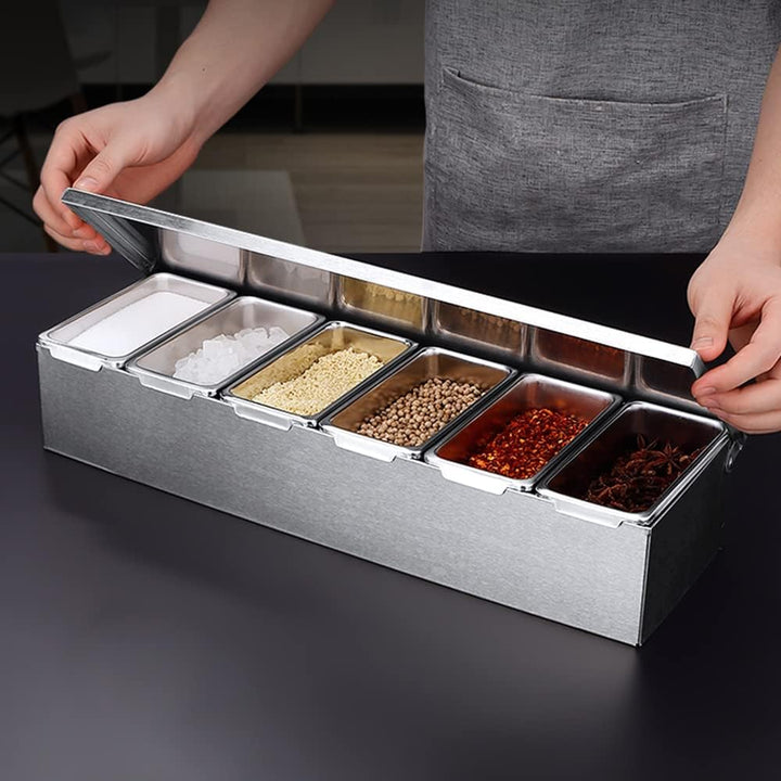 6 FäCher Edelstahl ZutatenbehäLter WüRzbox KüChe Zutatenbox BeilagenbehäLter BarbehäLter GewüRz Eins