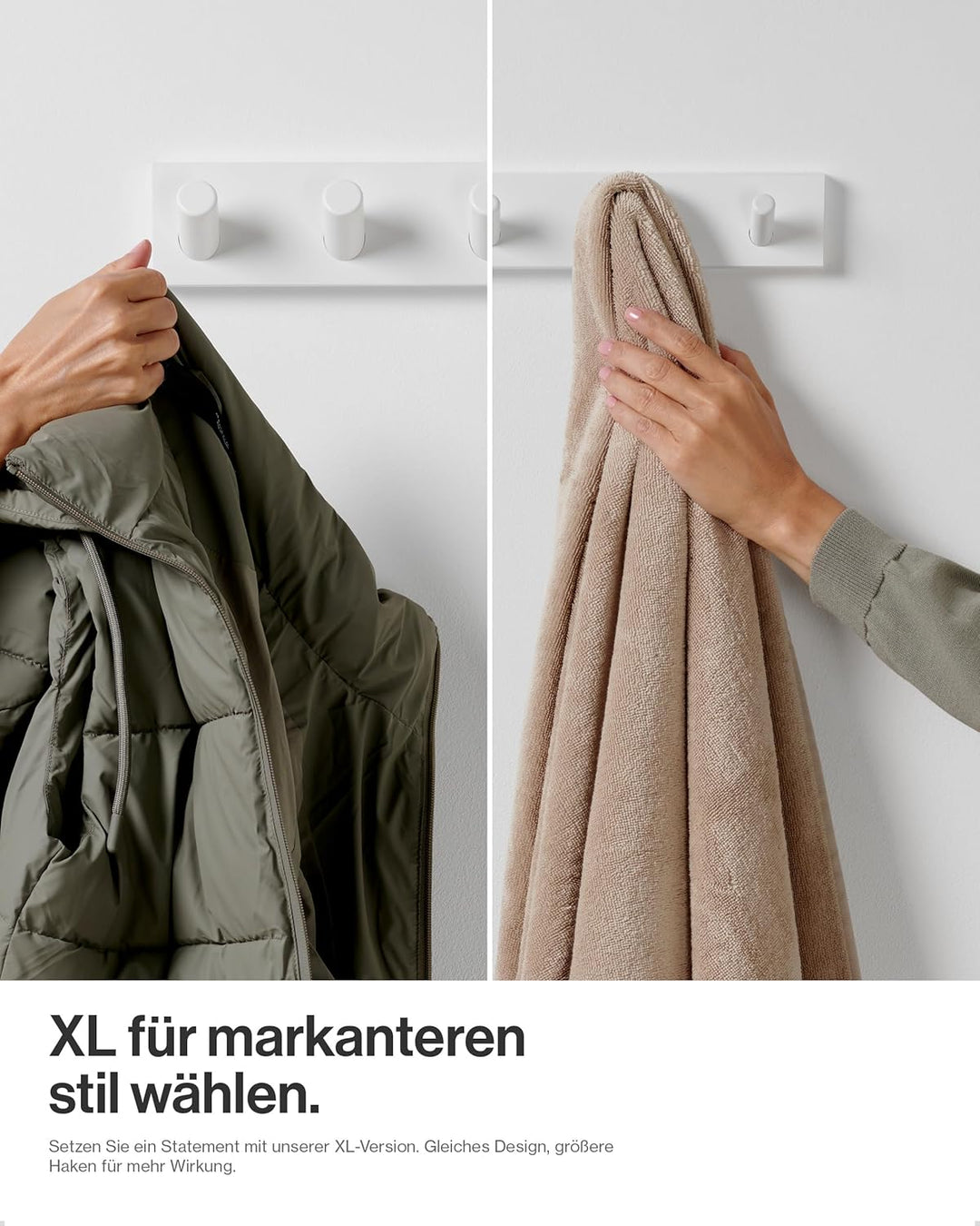 LARHN Garderobenhaken Weiss - Garderobenleiste Weiss mit 5 Haken - 43 cm - Kleiderhaken Wand - Wandg