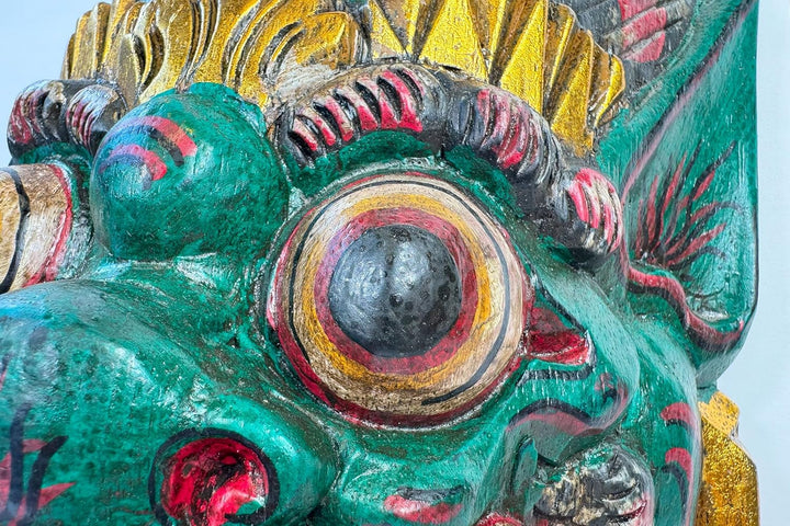 Maske Löwe Raksasa aus Holz 30 cm, Holz-Maske aus Bali, Wandmaske