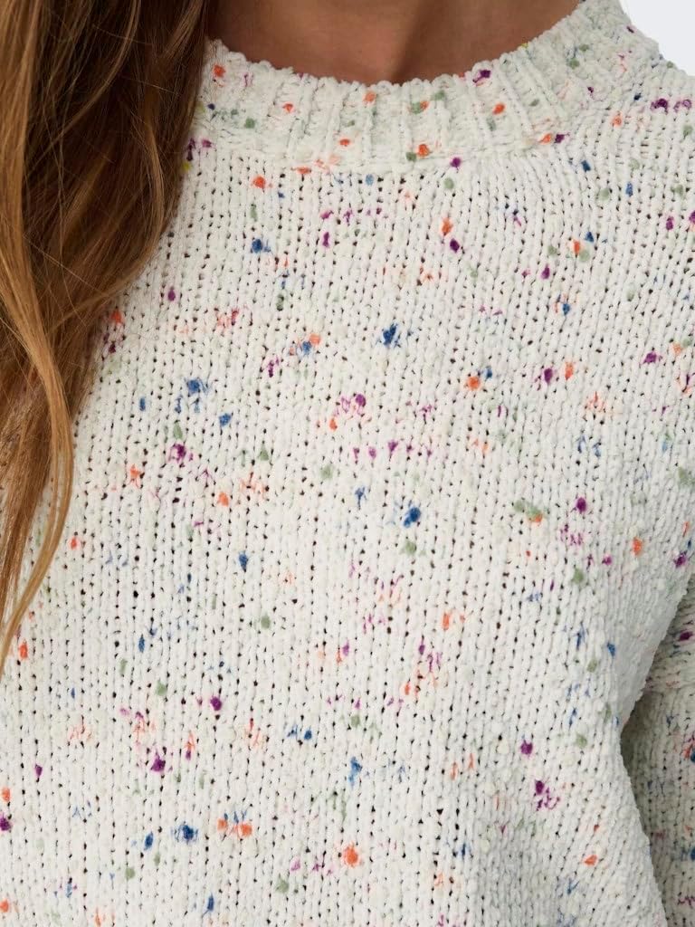 PIECES Damen Onlgracie Ls O-neck Bf Knt L Cloud Dancer/Detail:multi Melange Dots, L Cloud Dancer/Det
