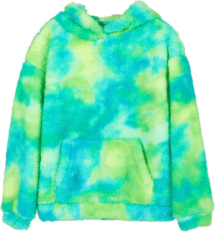 Haloumoning Kapuzenpullover Kinder Teddy Fleece Hoodie Tie Dye Warm Sherpa Sweatershirt Mädchen Jung