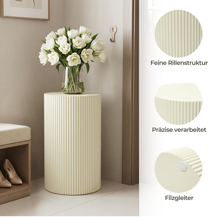 Hometopia Runder Beistelltisch, Holz, modernes geriffeltes Design, Ø 50 cm | Beige Moderner Sofatisc