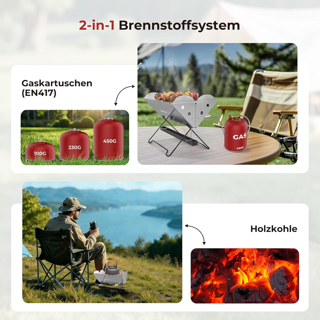 CAMPLUX Faltbarer Campinggrill Gas für Outdoor Reisen, 2 kW, FoldGo FG14GS