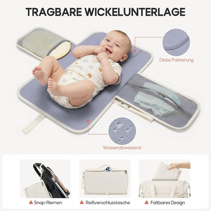 RAINSMORE Wickeltasche Kinderwagen mit Wickelunterlage und Schnullertasche | Gross Babytasche für Ma