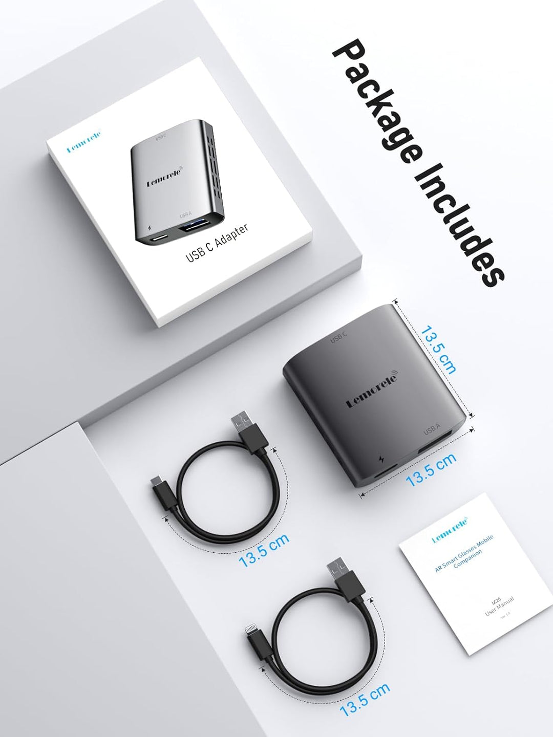 Lemorele Light ning zu USB-C Adapter, Light ning zu Typ-C Video für Nreal Air, Rokid Air, RayNeo AR,