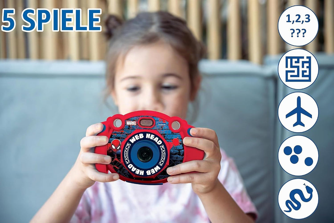 Lexibook DJ080SP Spiderman-Kinder-Digitalkamera mit Foto-und Videofunktion, Spiele, Rot/blau Spider-