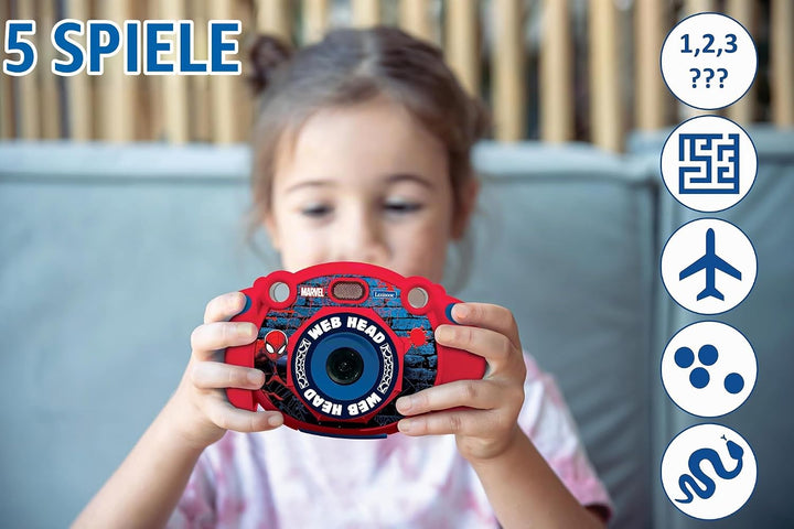 Lexibook DJ080SP Spiderman-Kinder-Digitalkamera mit Foto-und Videofunktion, Spiele, Rot/blau Spider-