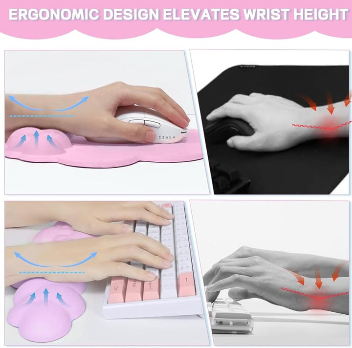Delmkin Wolken Mauspad mit Handgelenkauflage Set Ergonomisch Mousepad Handgelenkstütze Tastatur Hand
