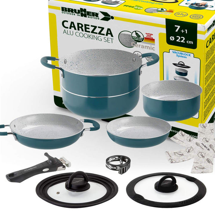 Brunner Carezza NG Camping-Kochgeschirr-Set aus Keramik mit Leichter Beschichtung, stapelbar, Ø 22 c