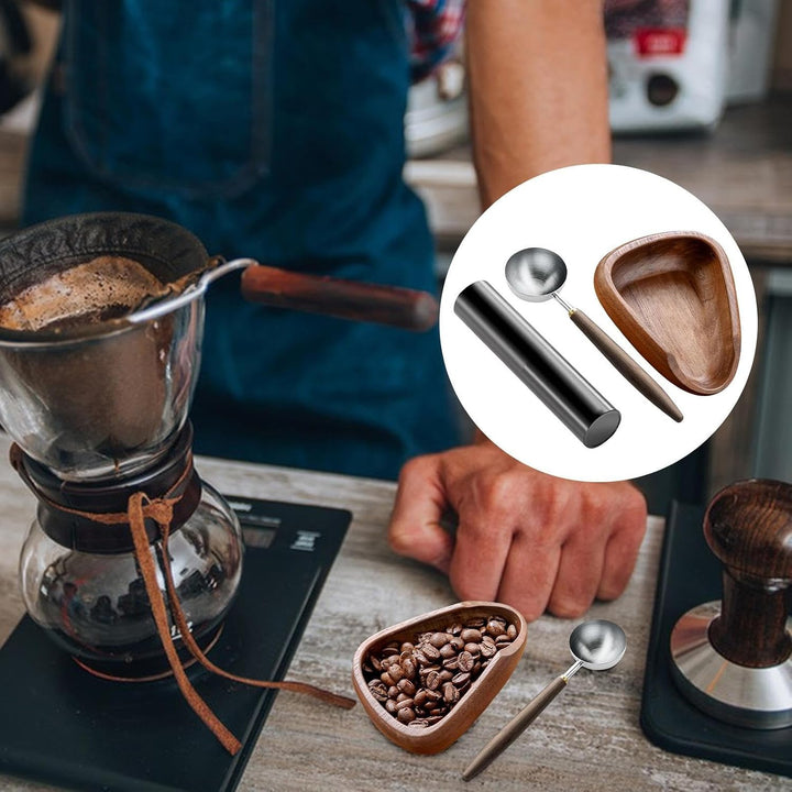 Coffee Bean Dosing Cup, Wooden Coffee Dosing Tray, Brewing Tool Set with Spoon and Spray Bottle for