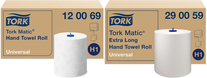 Tork Matic Spender für Rollenhandtücher Weiss H1-6 × 150 m-Rollen, 120069 + Tork Matic extra langes